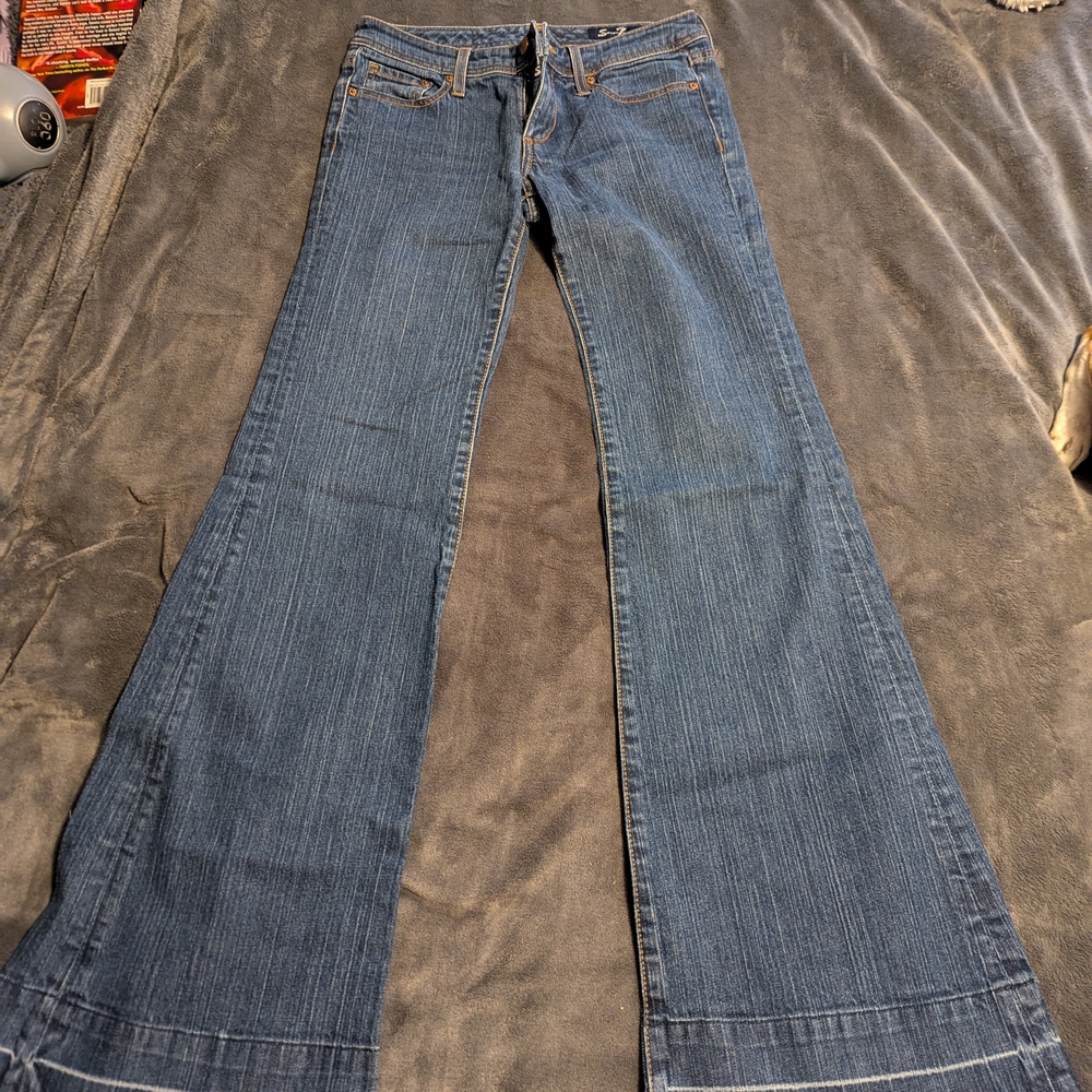 Seven7 Blue Flare Wide Leg Jeans Classic Denim